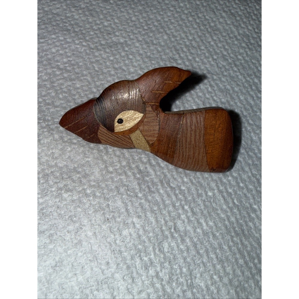 Polished Wooden Inlay‎ Brooch Bird? Deer? 1.5"